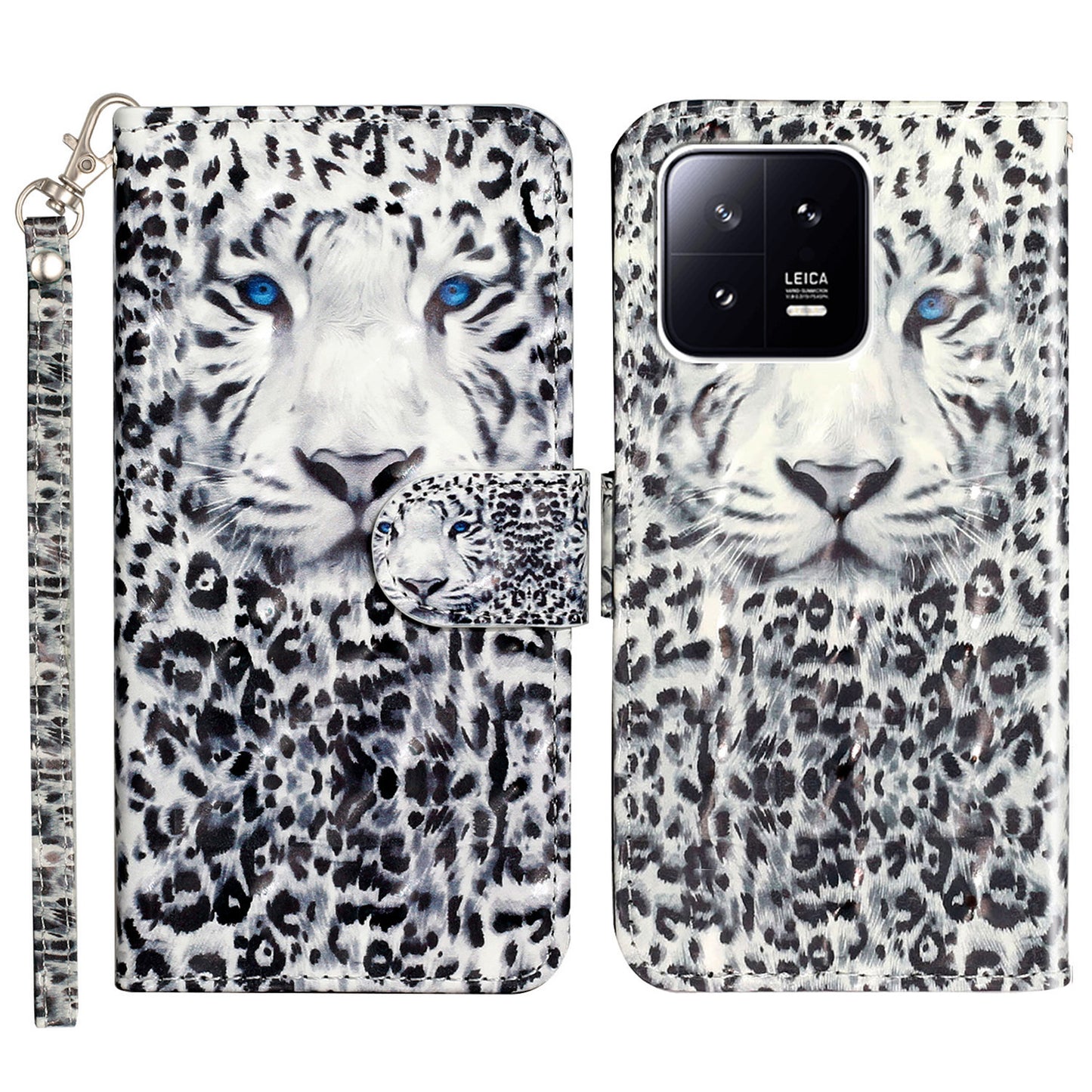 For Xiaomi 13 5G Shockproof Phone Case 3D Pattern Printing PU Leather Wallet Flip Stand Cover with Strap