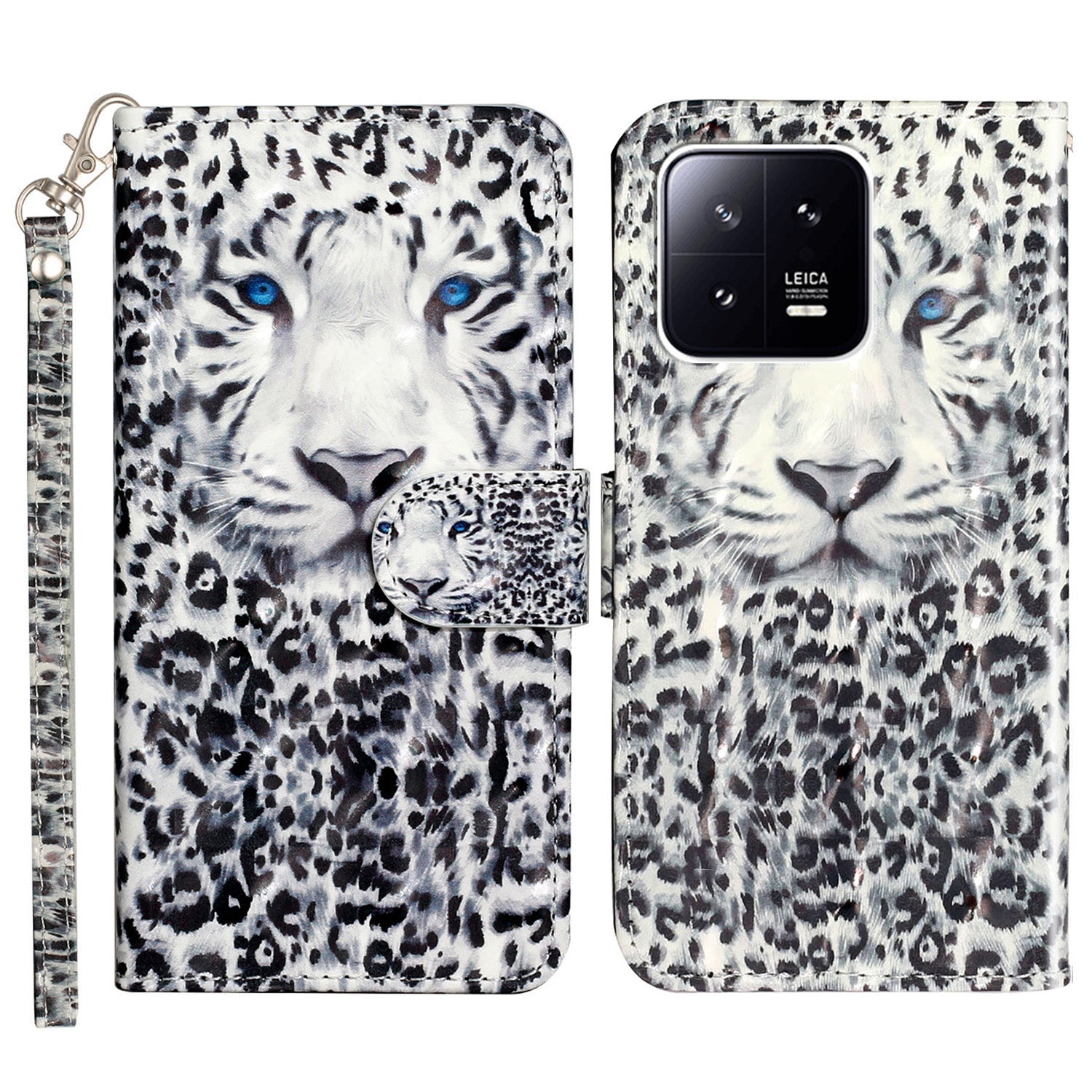 For Xiaomi 13 5G Shockproof Phone Case 3D Pattern Printing PU Leather Wallet Flip Stand Cover with Strap