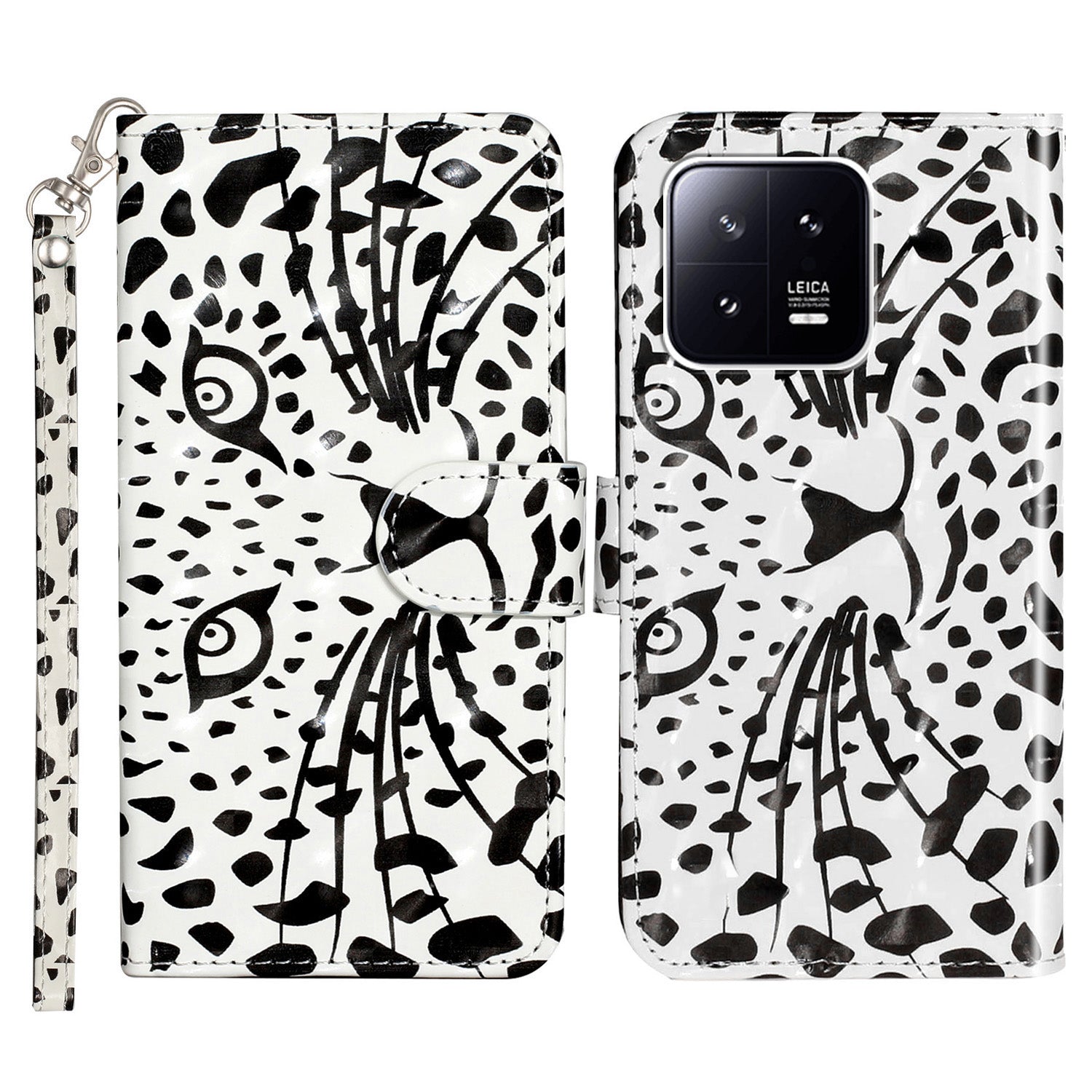 For Xiaomi 13 5G Shockproof Phone Case 3D Pattern Printing PU Leather Wallet Flip Stand Cover with Strap
