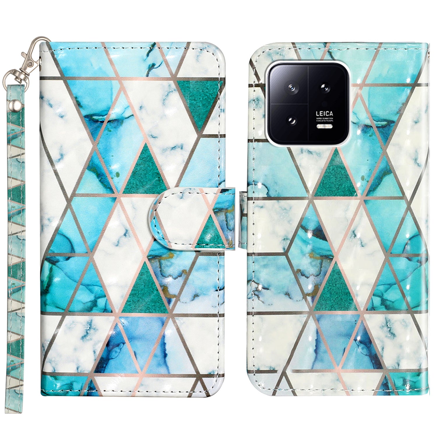 For Xiaomi 13 Pro 5G PU Leather Wallet Phone Case 3D Pattern Printing Protective Stand Cover with Strap