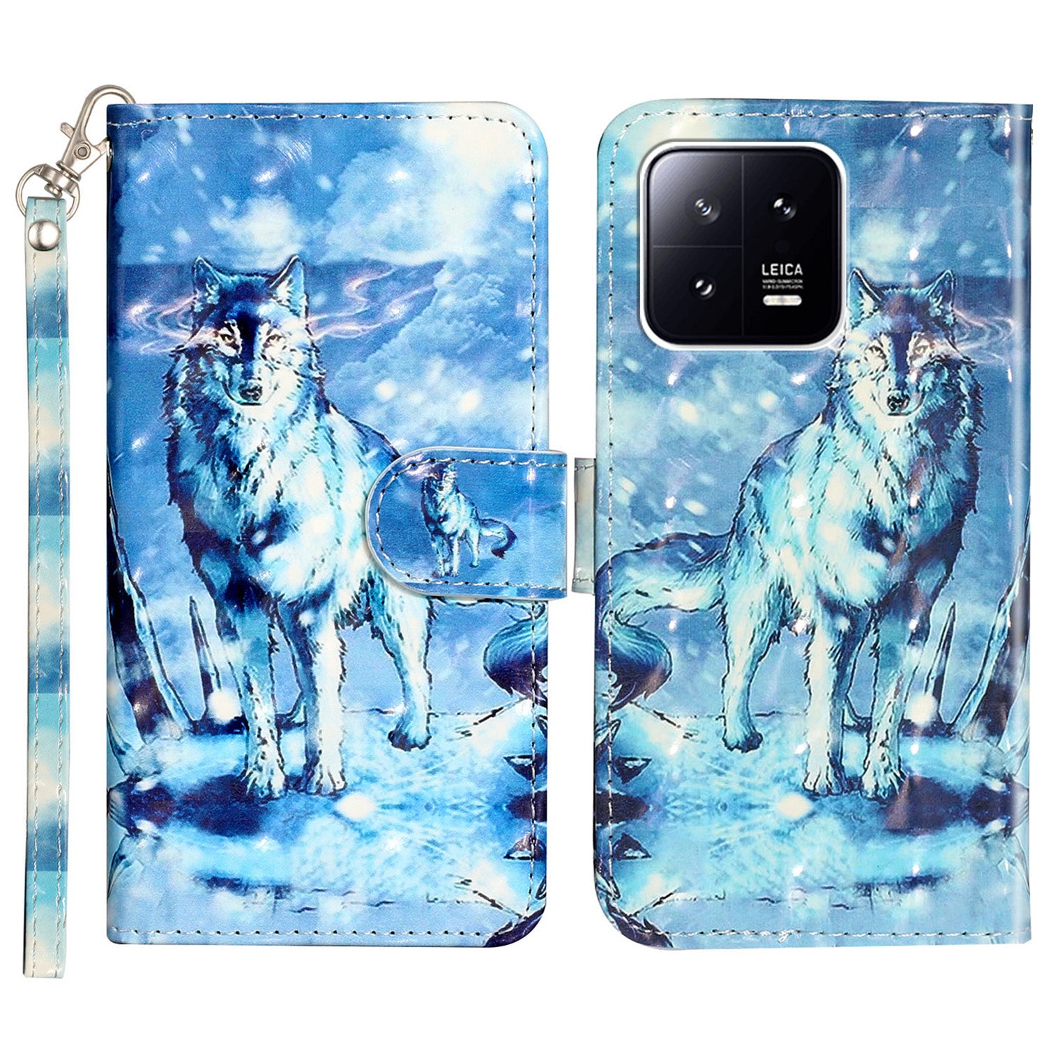 For Xiaomi 13 Pro 5G PU Leather Wallet Phone Case 3D Pattern Printing Protective Stand Cover with Strap