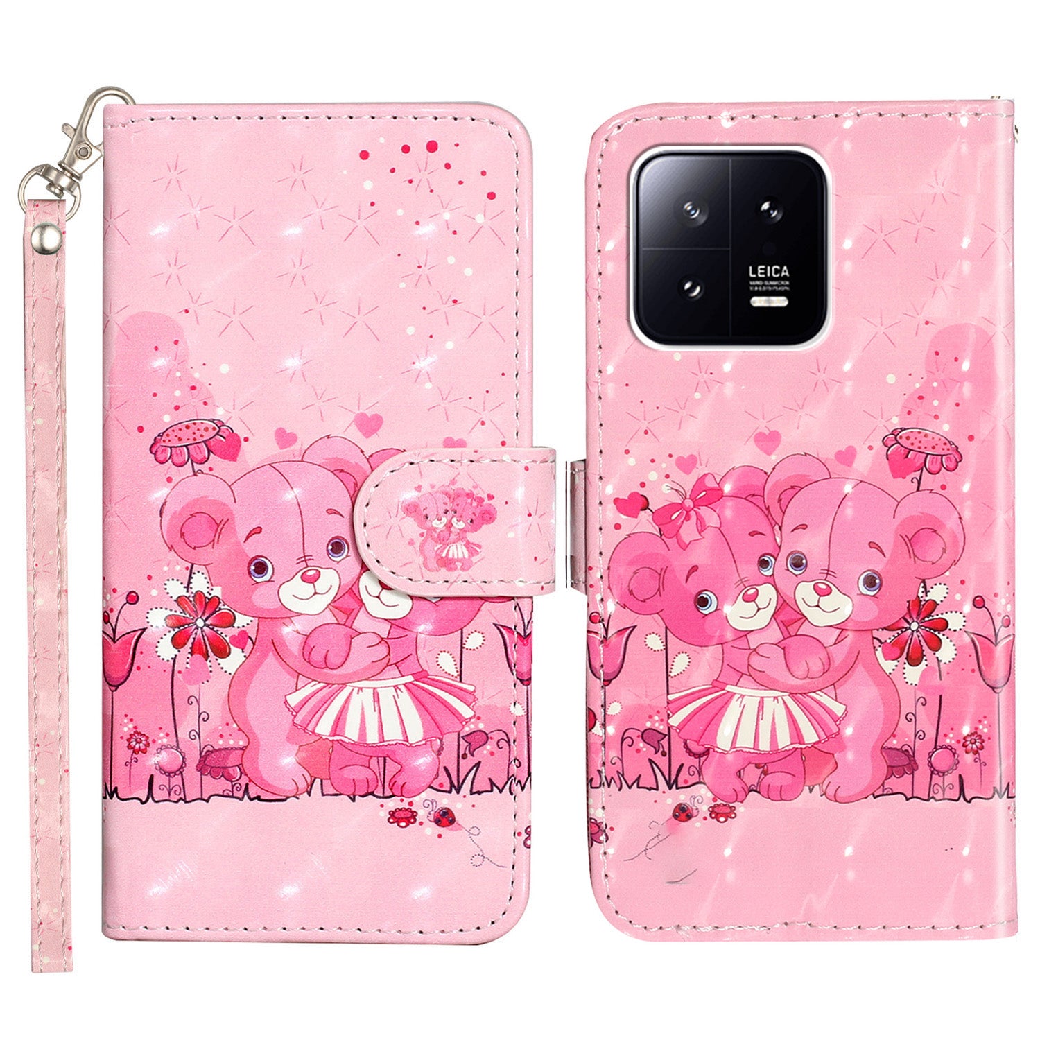 For Xiaomi 13 Pro 5G PU Leather Wallet Phone Case 3D Pattern Printing Protective Stand Cover with Strap