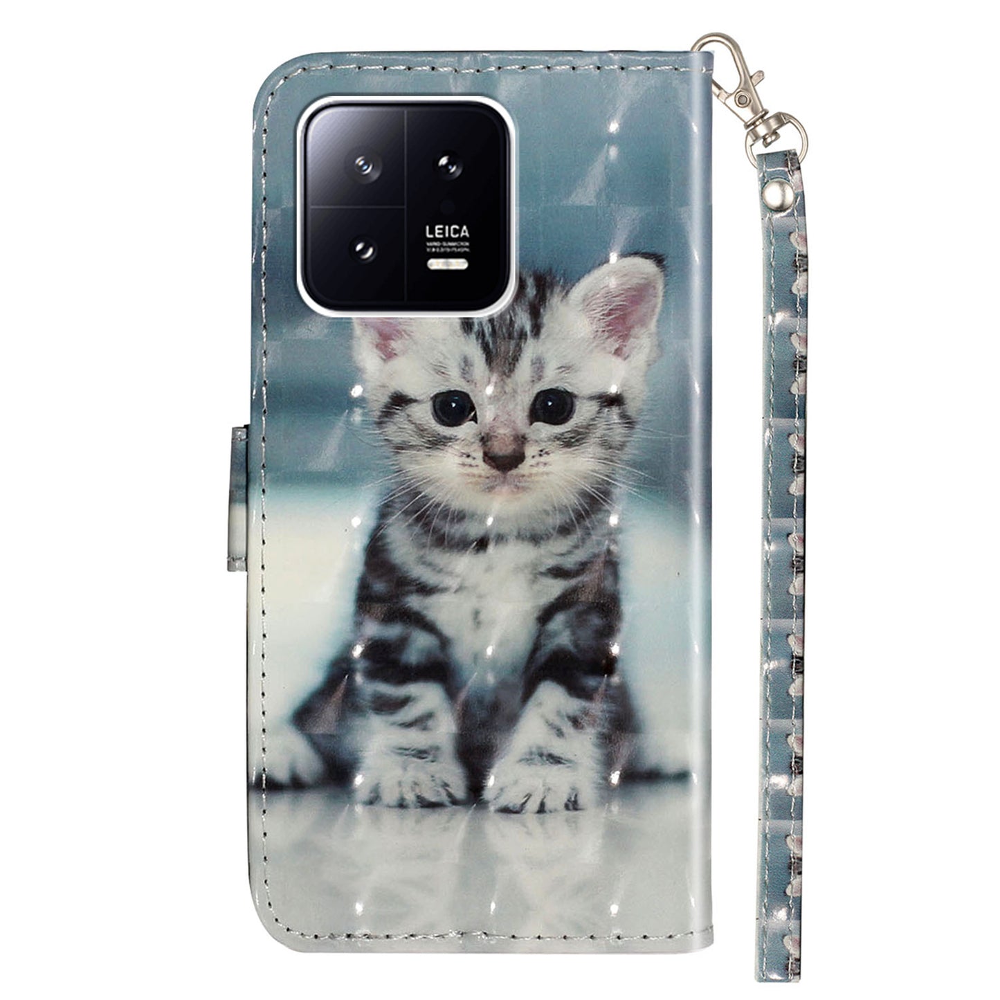 For Xiaomi 13 Pro 5G PU Leather Wallet Phone Case 3D Pattern Printing Protective Stand Cover with Strap