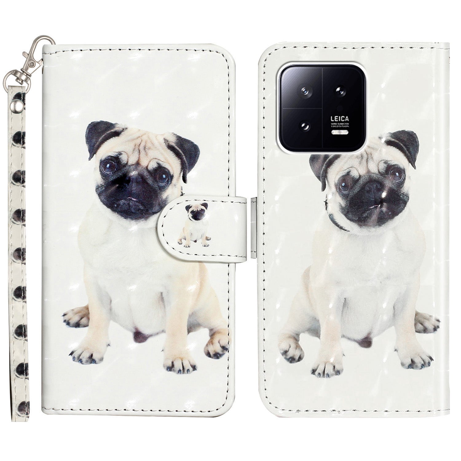 For Xiaomi 13 Pro 5G PU Leather Wallet Phone Case 3D Pattern Printing Protective Stand Cover with Strap