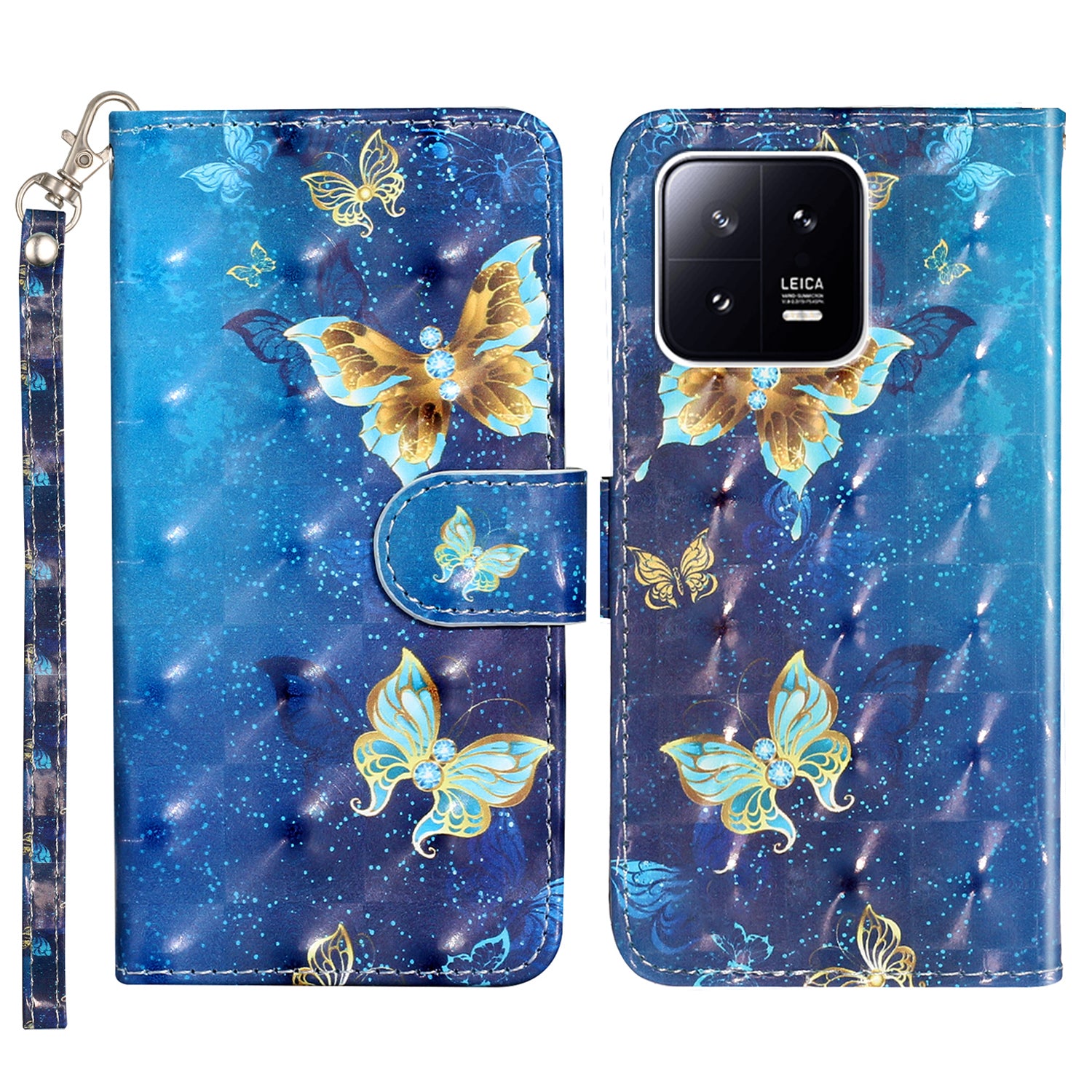 For Xiaomi 13 Pro 5G PU Leather Wallet Phone Case 3D Pattern Printing Protective Stand Cover with Strap