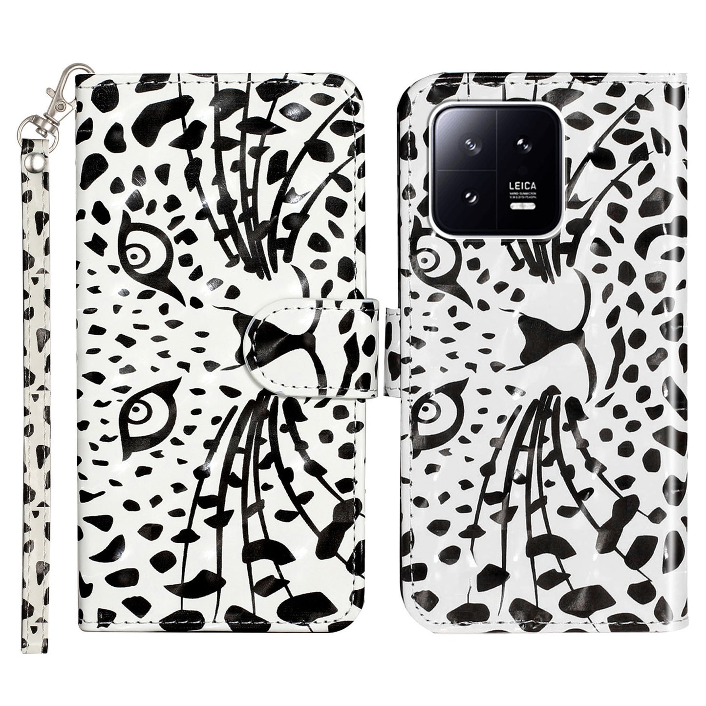 For Xiaomi 13 Pro 5G PU Leather Wallet Phone Case 3D Pattern Printing Protective Stand Cover with Strap