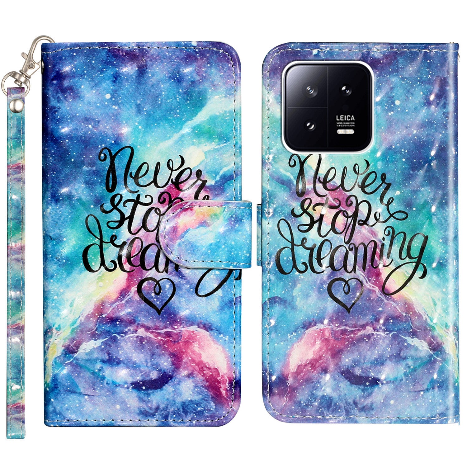 For Xiaomi 13 Pro 5G PU Leather Wallet Phone Case 3D Pattern Printing Protective Stand Cover with Strap