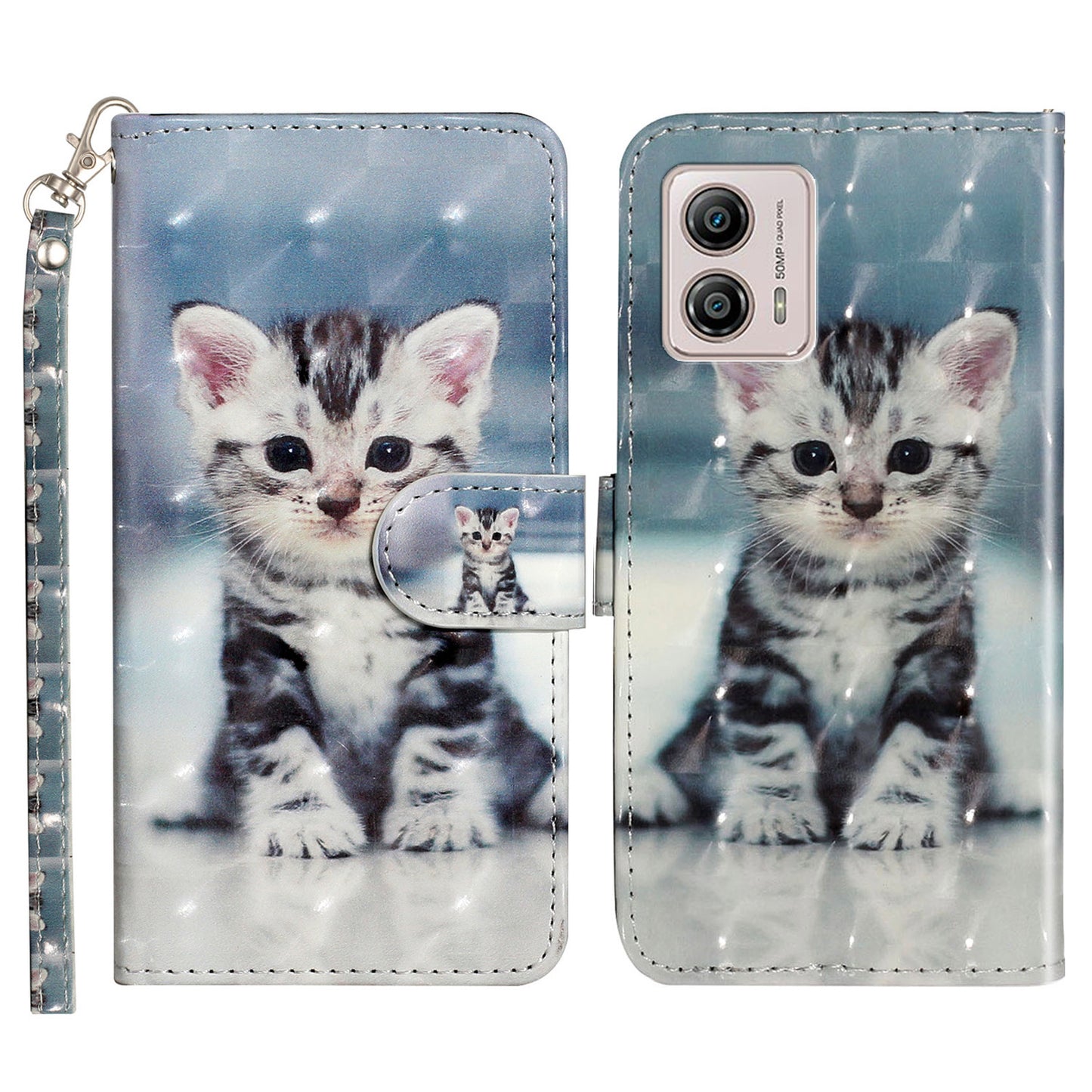 For Motorola Moto G73 5G 3D Pattern Printing PU Leather Case Flip Stand Wallet Phone Cover with Strap