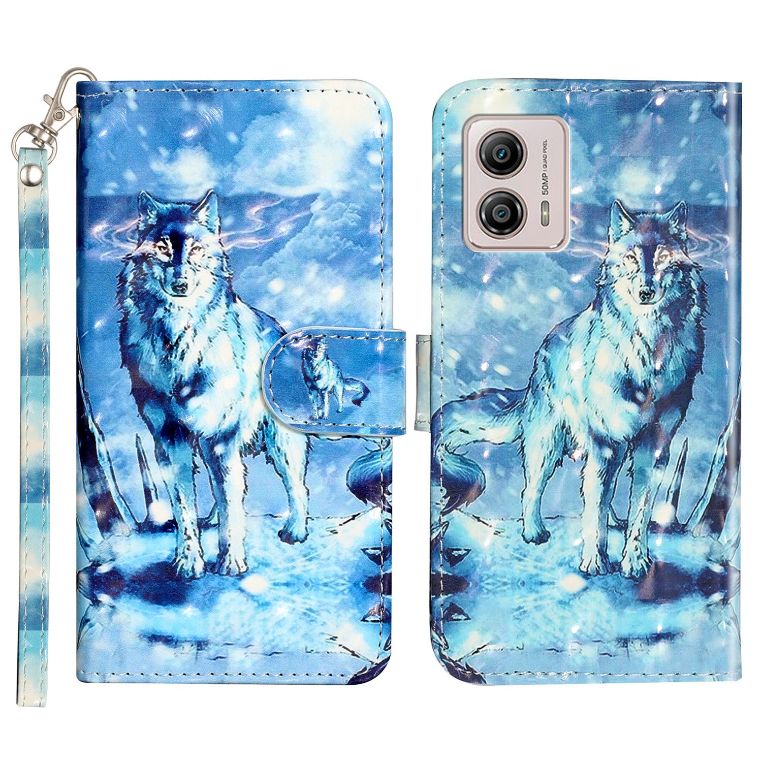 For Motorola Moto G73 5G 3D Pattern Printing PU Leather Case Flip Stand Wallet Phone Cover with Strap