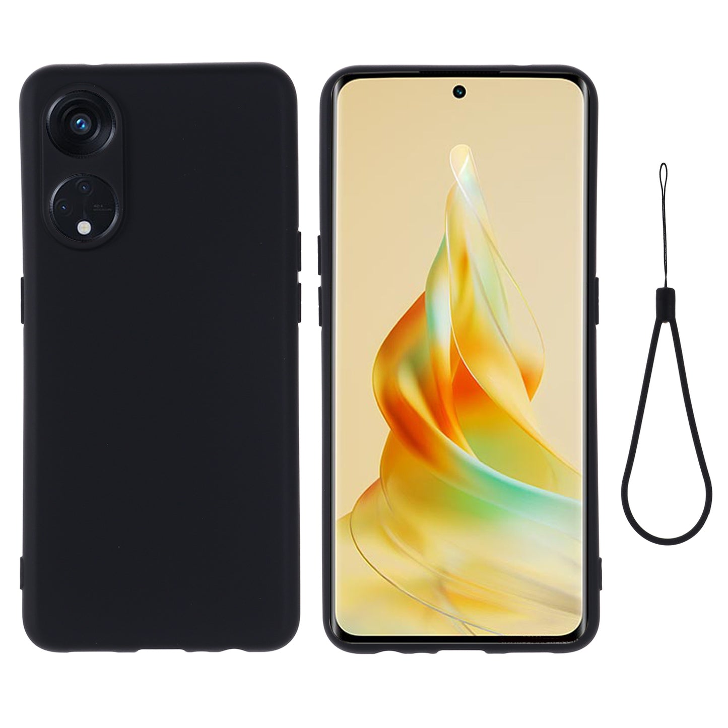 For Oppo Reno8 T 5G / A1 Pro 5G Liquid Silicone Soft Lining Cover Anti-Scratch Phone Case with Strap