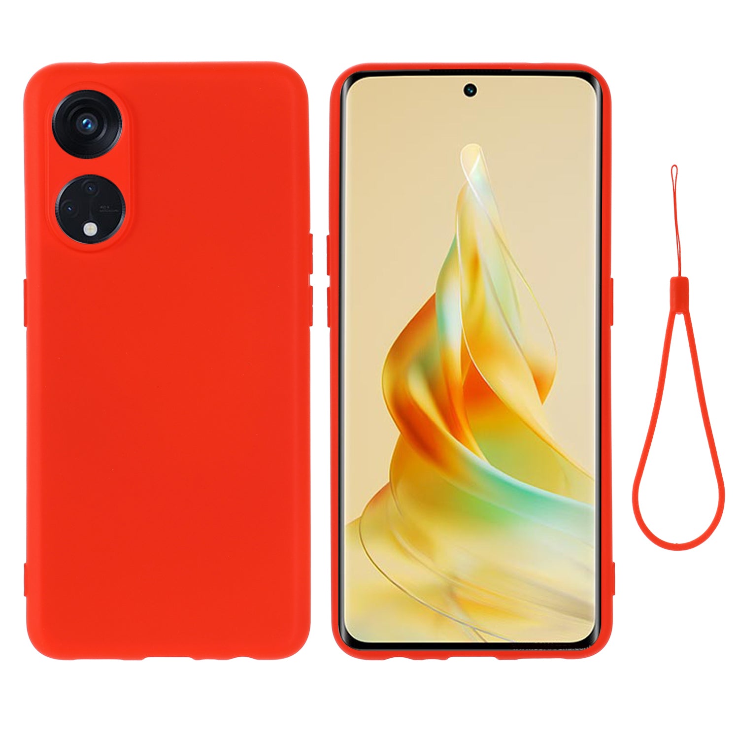 For Oppo Reno8 T 5G / A1 Pro 5G Liquid Silicone Soft Lining Cover Anti-Scratch Phone Case with Strap