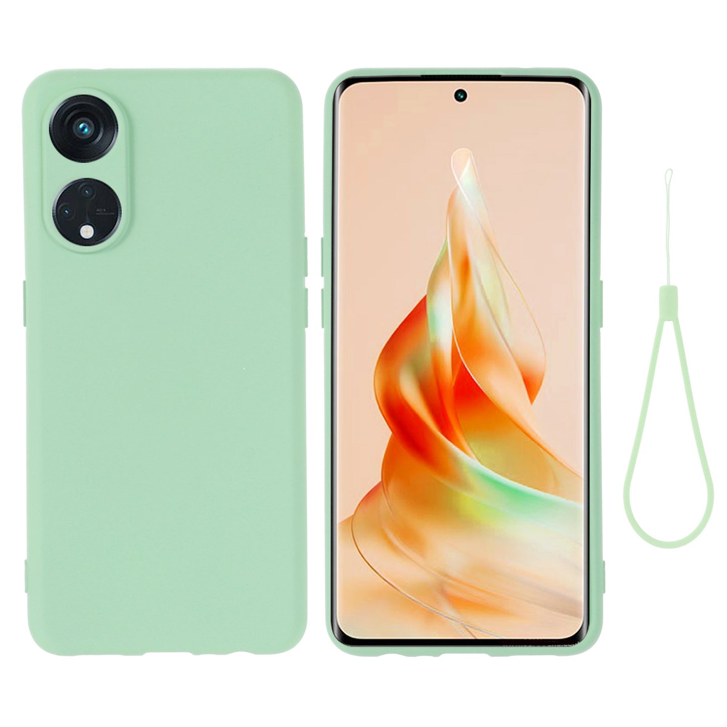 For Oppo Reno8 T 5G / A1 Pro 5G Liquid Silicone Soft Lining Cover Anti-Scratch Phone Case with Strap