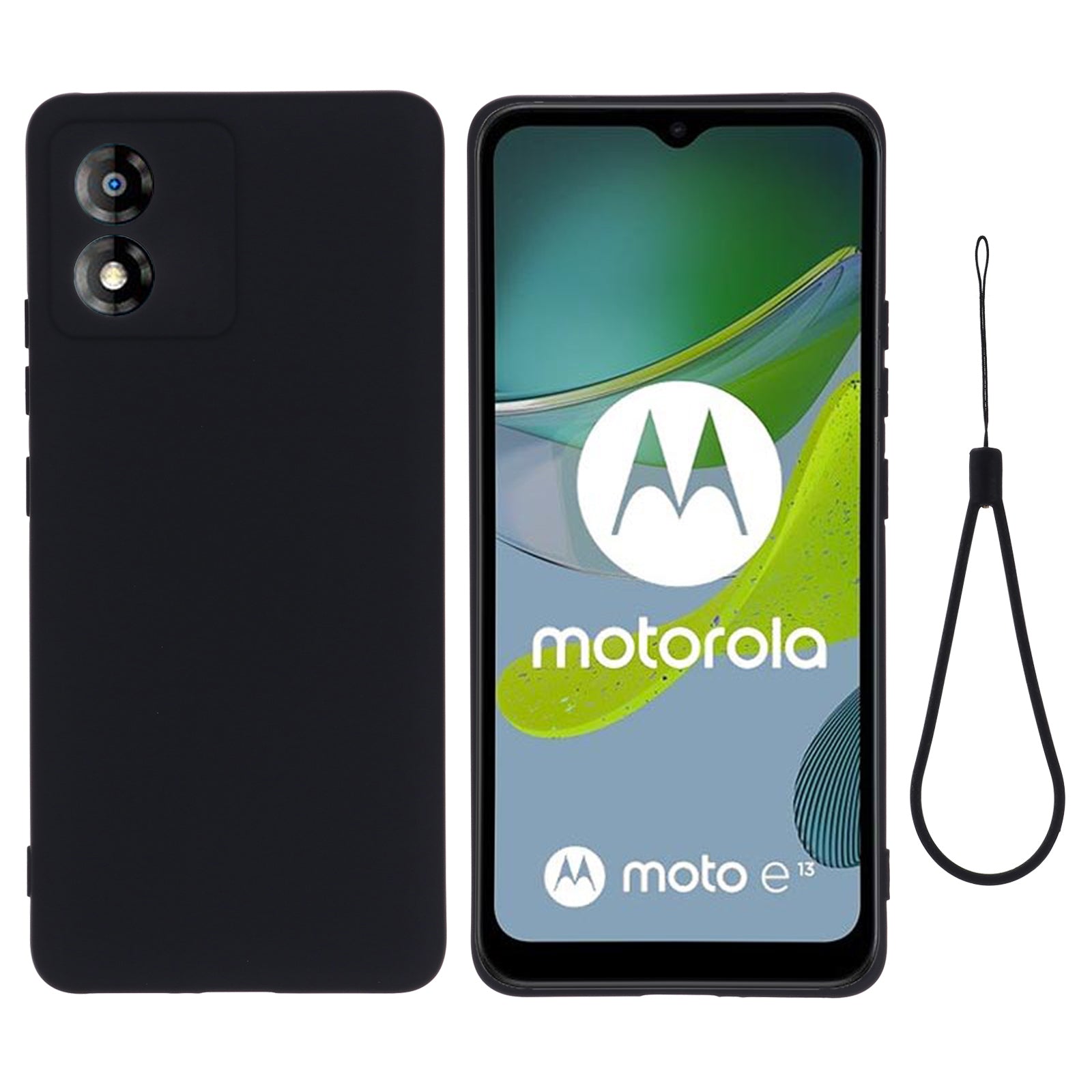 For Motorola Moto E13 4G Anti-Dust Phone Case Liquid Silicone Soft Lining Phone Cover Shell with Strap