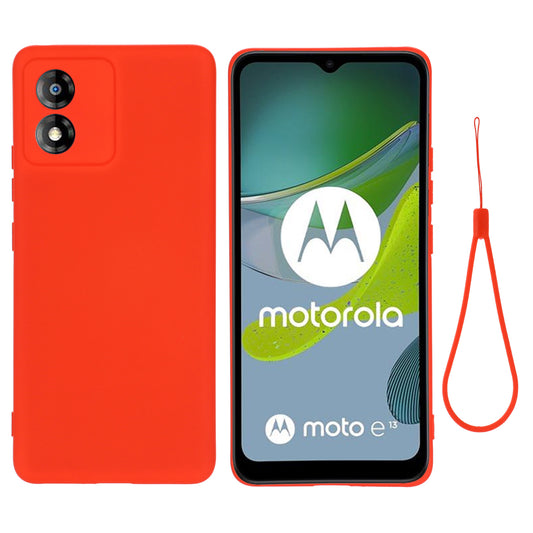 For Motorola Moto E13 4G Anti-Dust Phone Case Liquid Silicone Soft Lining Phone Cover Shell with Strap