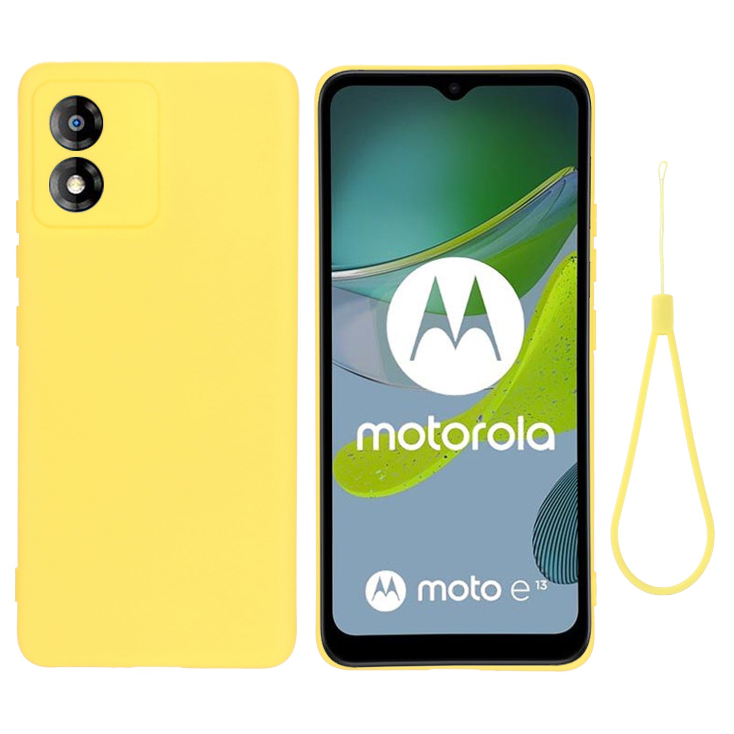 For Motorola Moto E13 4G Anti-Dust Phone Case Liquid Silicone Soft Lining Phone Cover Shell with Strap