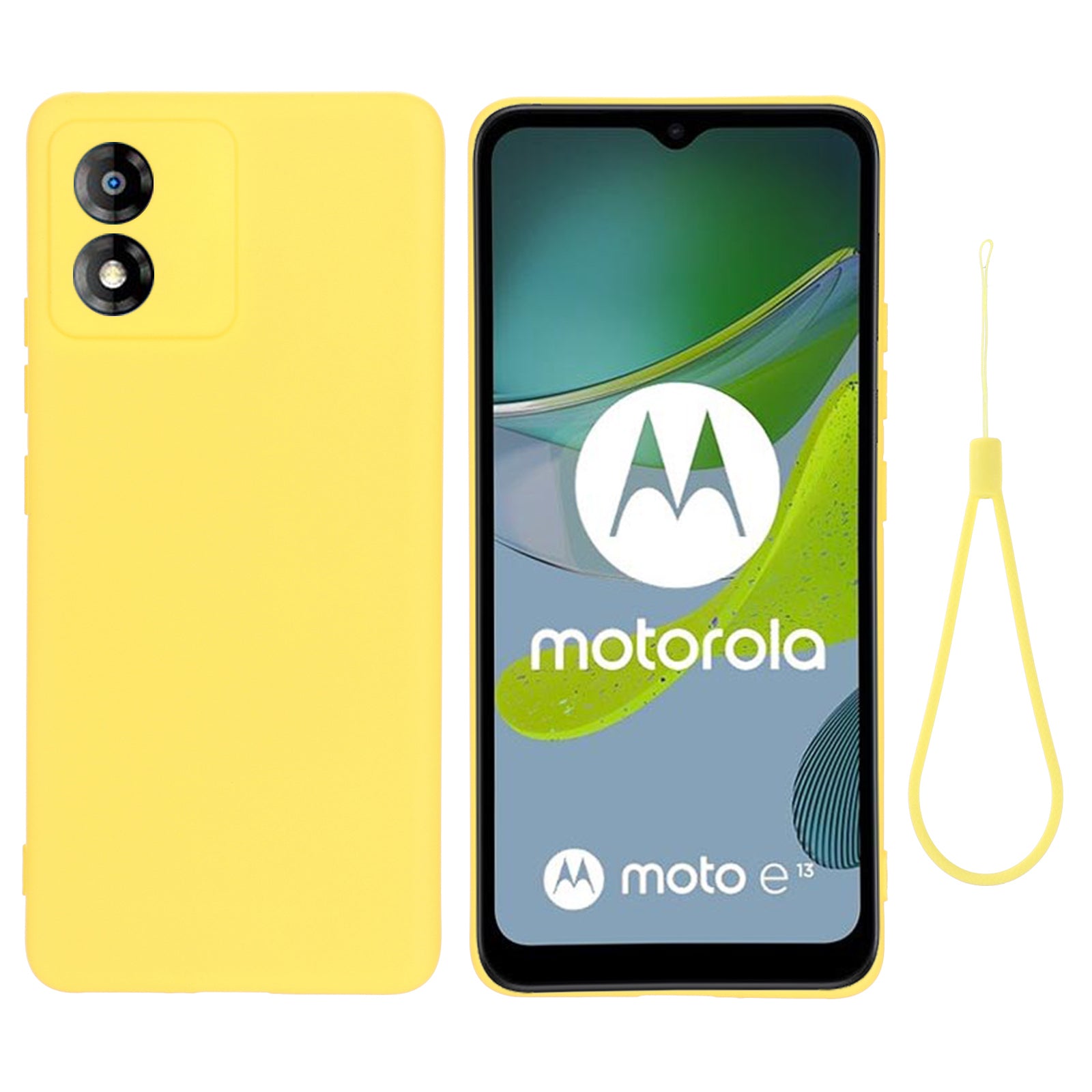 For Motorola Moto E13 4G Anti-Dust Phone Case Liquid Silicone Soft Lining Phone Cover Shell with Strap
