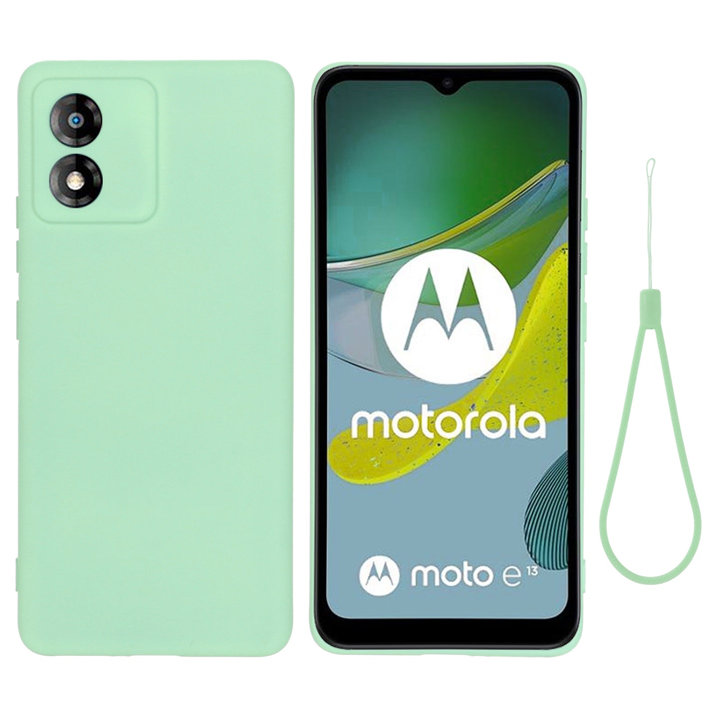 For Motorola Moto E13 4G Anti-Dust Phone Case Liquid Silicone Soft Lining Phone Cover Shell with Strap