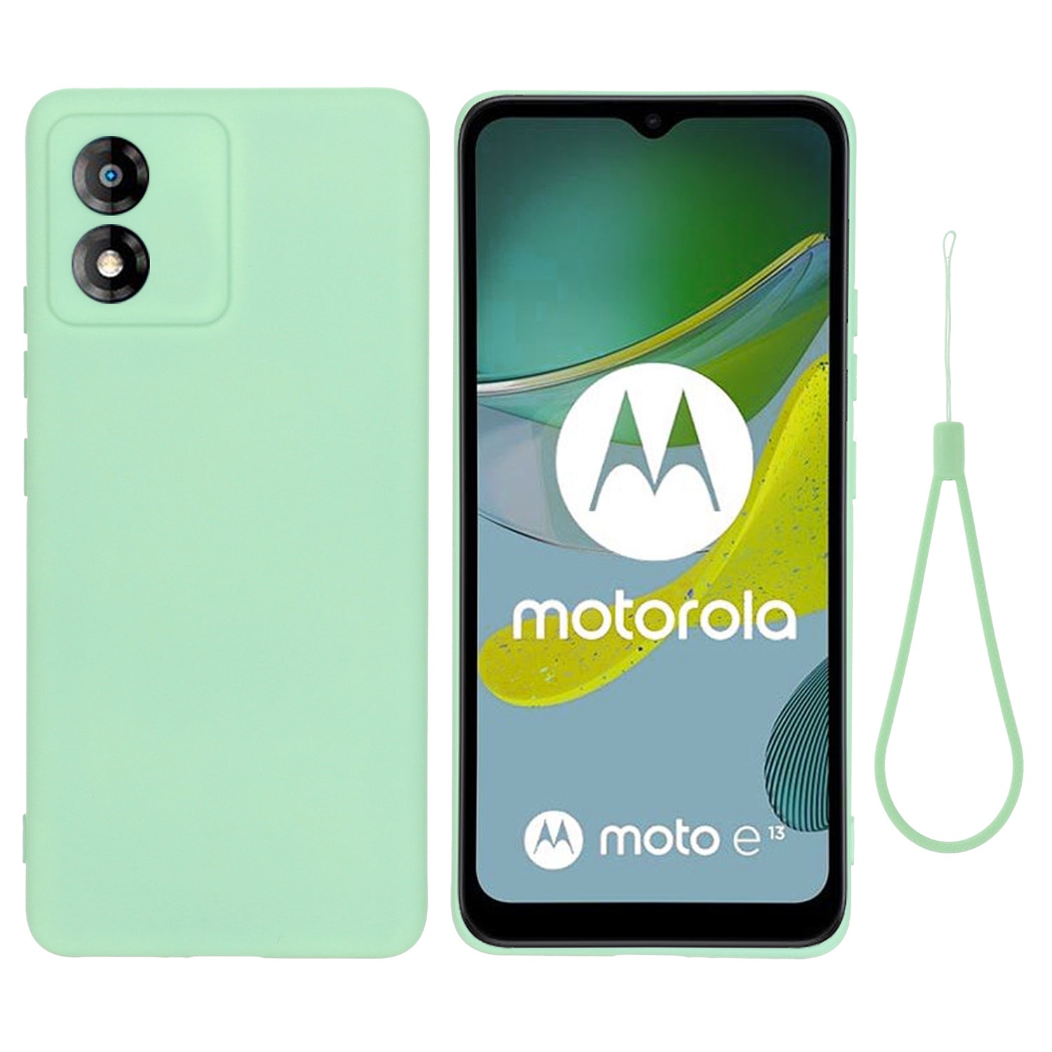For Motorola Moto E13 4G Anti-Dust Phone Case Liquid Silicone Soft Lining Phone Cover Shell with Strap