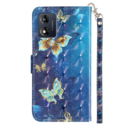 For Motorola Moto E13 4G PU Leather Phone Cover 3D Pattern Printing Wallet Stand Phone Case with Strap