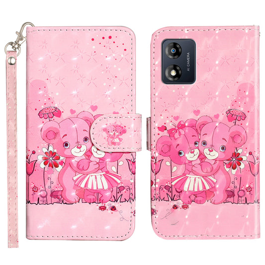 For Motorola Moto E13 4G PU Leather Phone Cover 3D Pattern Printing Wallet Stand Phone Case with Strap