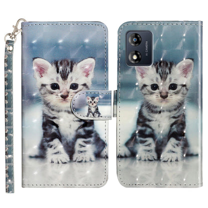 For Motorola Moto E13 4G PU Leather Phone Cover 3D Pattern Printing Wallet Stand Phone Case with Strap