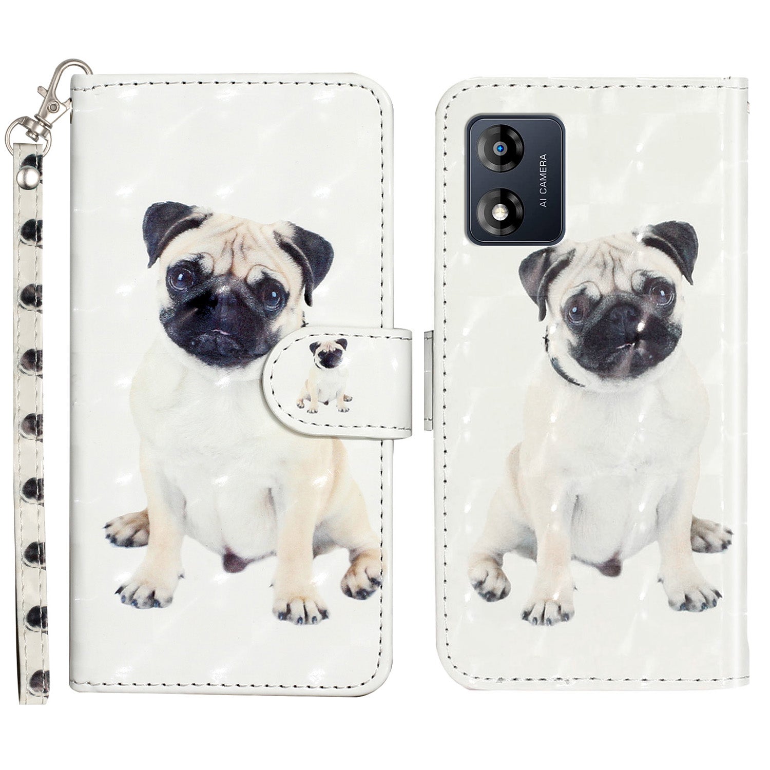 For Motorola Moto E13 4G PU Leather Phone Cover 3D Pattern Printing Wallet Stand Phone Case with Strap