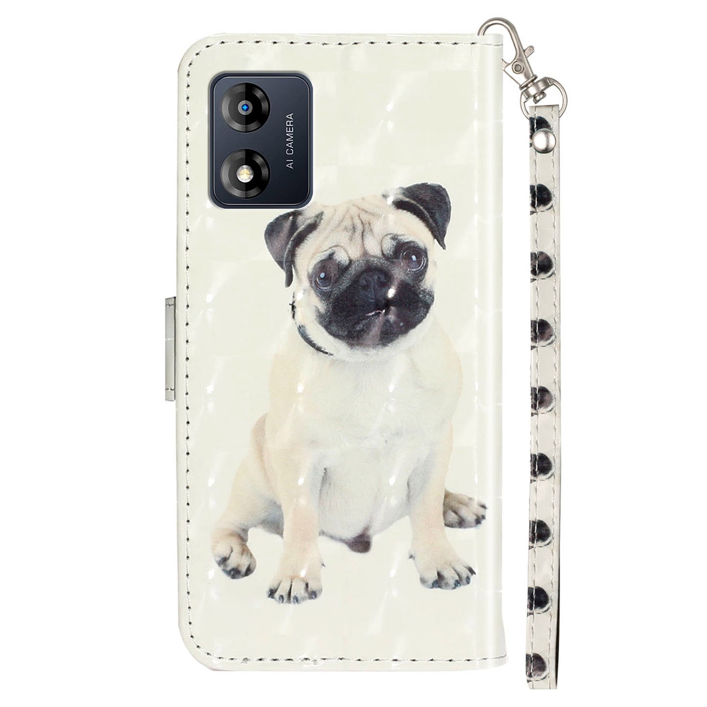 For Motorola Moto E13 4G PU Leather Phone Cover 3D Pattern Printing Wallet Stand Phone Case with Strap
