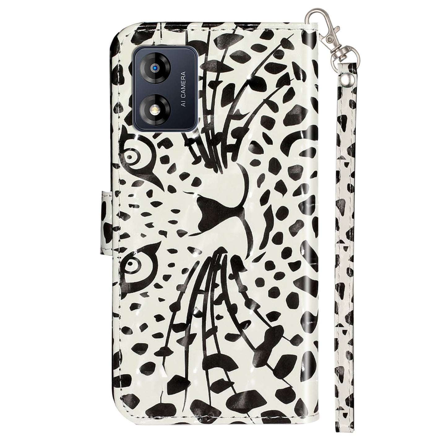 For Motorola Moto E13 4G PU Leather Phone Cover 3D Pattern Printing Wallet Stand Phone Case with Strap