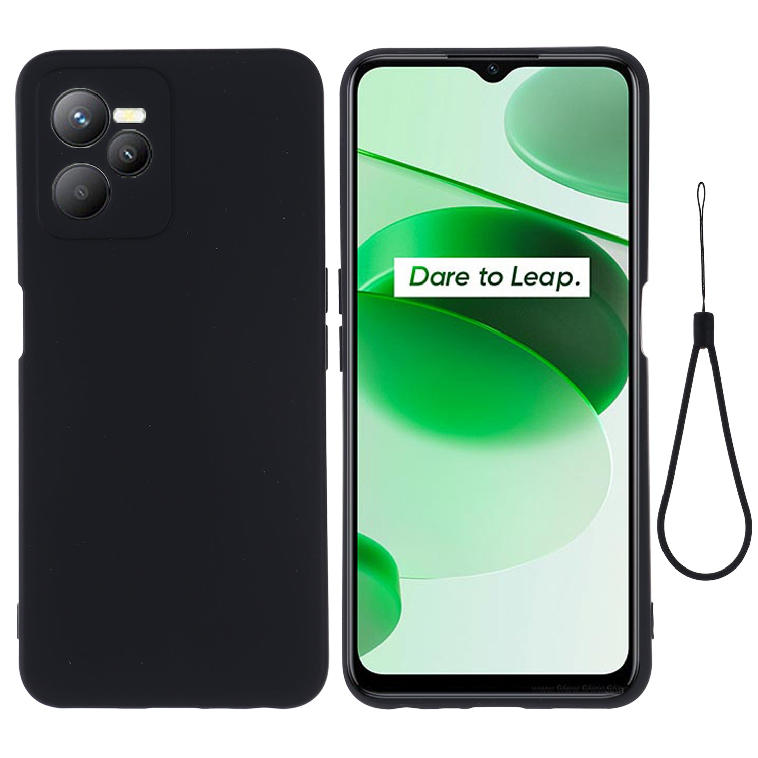 For Realme C35 4G / Narzo 50A Prime Drop Protection Phone Cover Liquid Silicone Soft Lining Phone Case with Strap