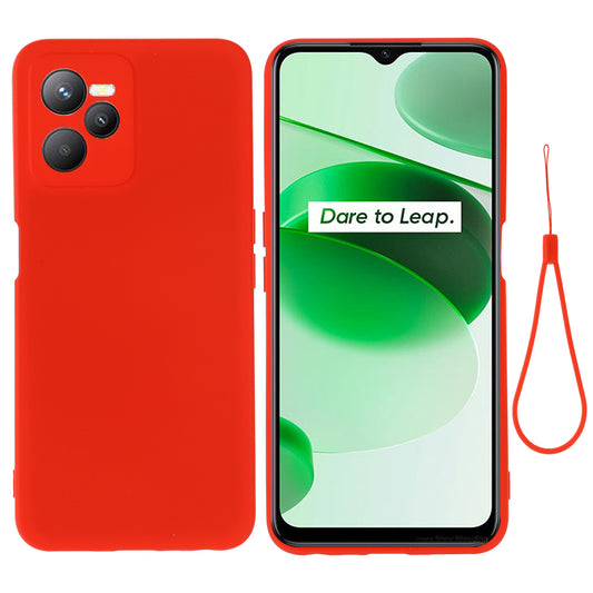For Realme C35 4G / Narzo 50A Prime Drop Protection Phone Cover Liquid Silicone Soft Lining Phone Case with Strap
