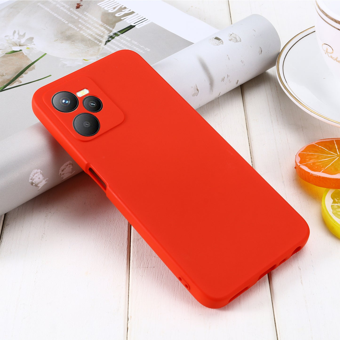 For Realme C35 4G / Narzo 50A Prime Drop Protection Phone Cover Liquid Silicone Soft Lining Phone Case with Strap