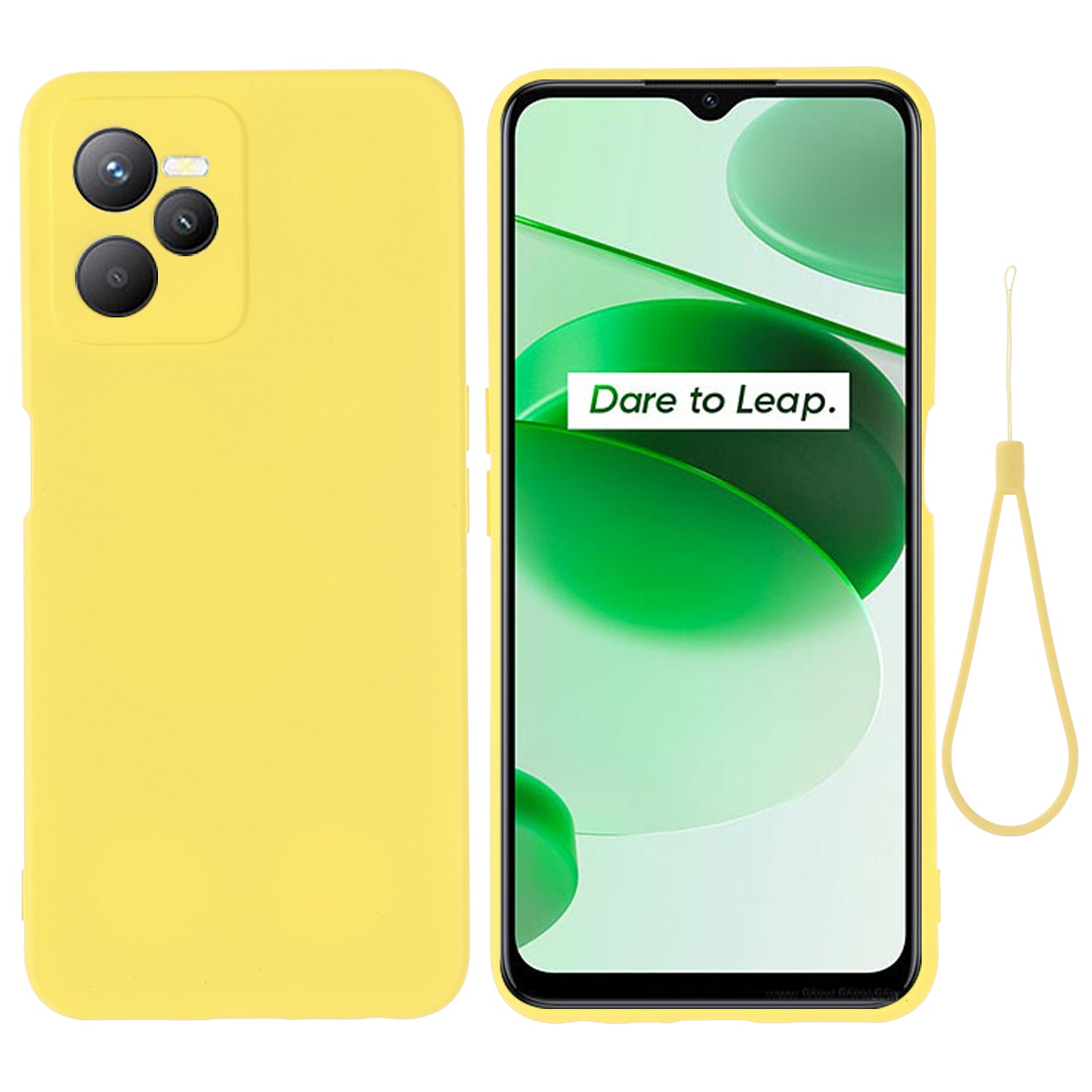 For Realme C35 4G / Narzo 50A Prime Drop Protection Phone Cover Liquid Silicone Soft Lining Phone Case with Strap