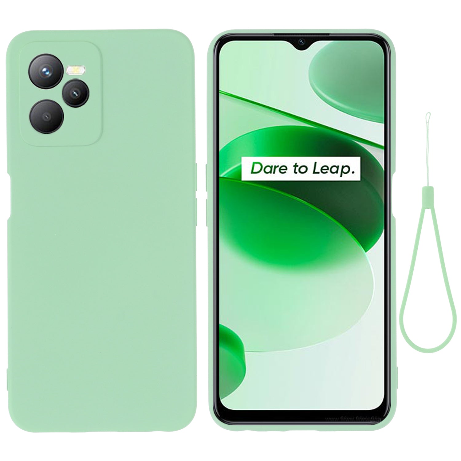 For Realme C35 4G / Narzo 50A Prime Drop Protection Phone Cover Liquid Silicone Soft Lining Phone Case with Strap