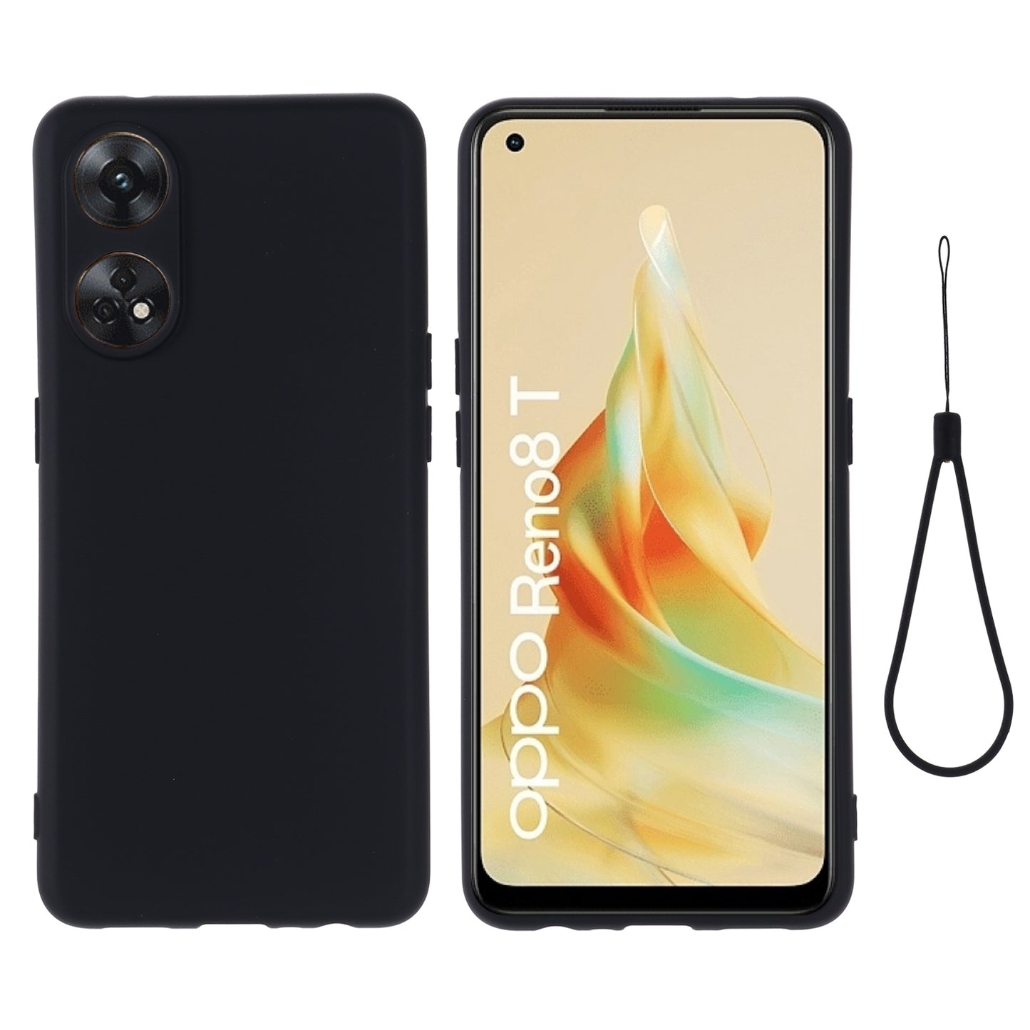 Phone Case for Oppo Reno8 T 4G , Liquid Silicone Soft Lining Shockproof Smartphone Cover with Strap