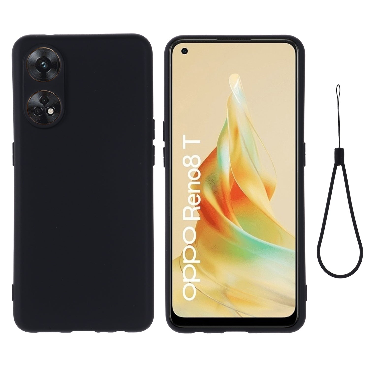 Phone Case for Oppo Reno8 T 4G , Liquid Silicone Soft Lining Shockproof Smartphone Cover with Strap