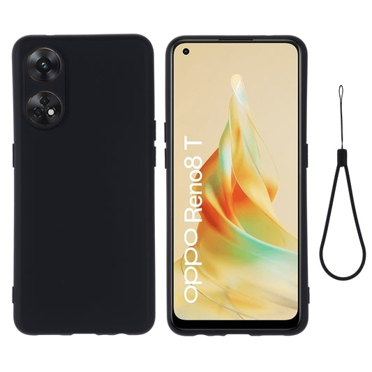 Phone Case for Oppo Reno8 T 4G , Liquid Silicone Soft Lining Shockproof Smartphone Cover with Strap