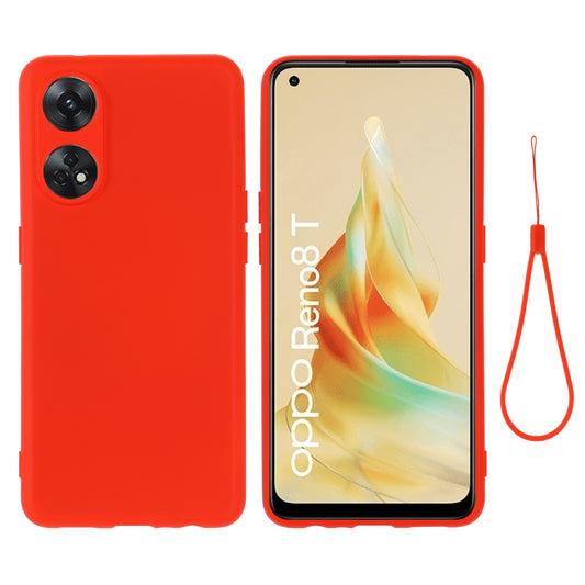 Phone Case for Oppo Reno8 T 4G , Liquid Silicone Soft Lining Shockproof Smartphone Cover with Strap