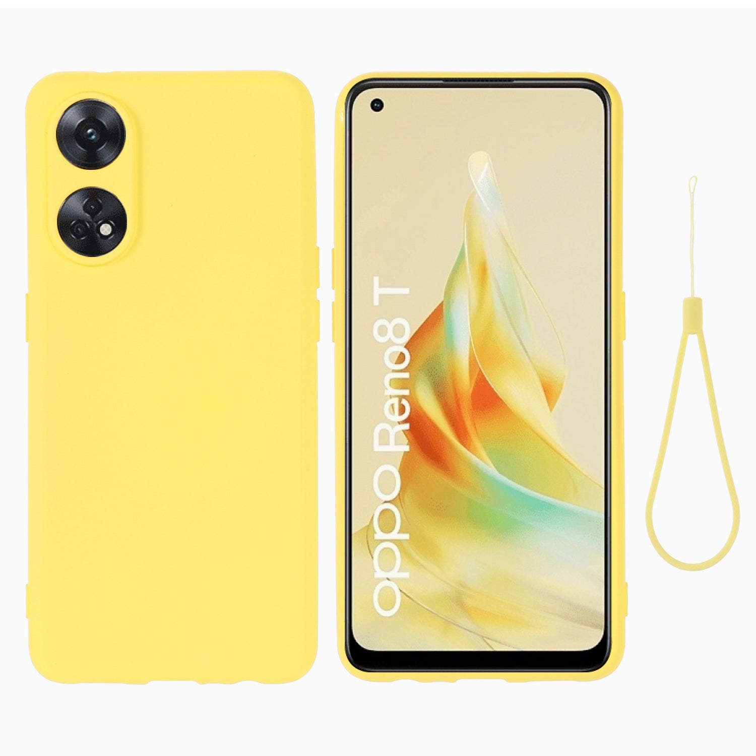 Phone Case for Oppo Reno8 T 4G , Liquid Silicone Soft Lining Shockproof Smartphone Cover with Strap