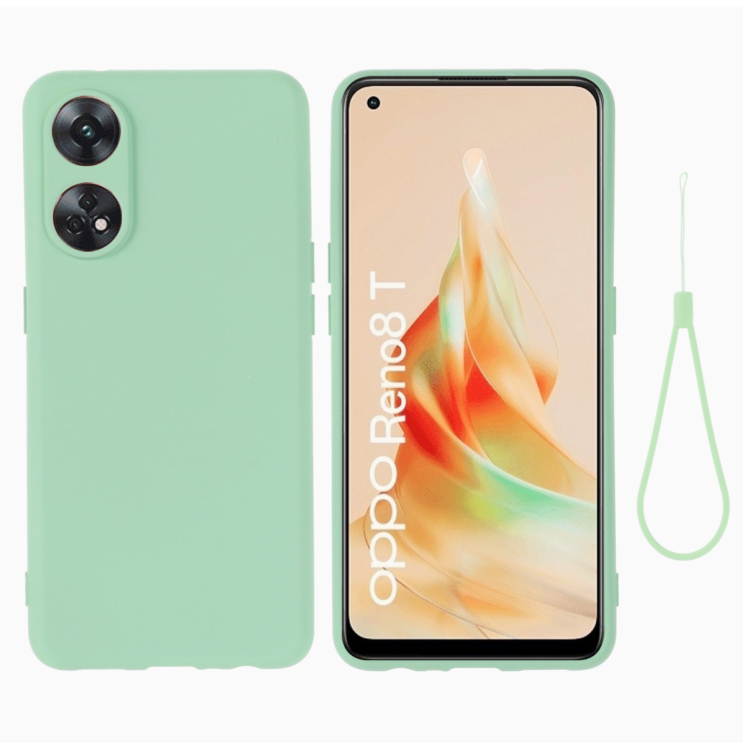 Phone Case for Oppo Reno8 T 4G , Liquid Silicone Soft Lining Shockproof Smartphone Cover with Strap