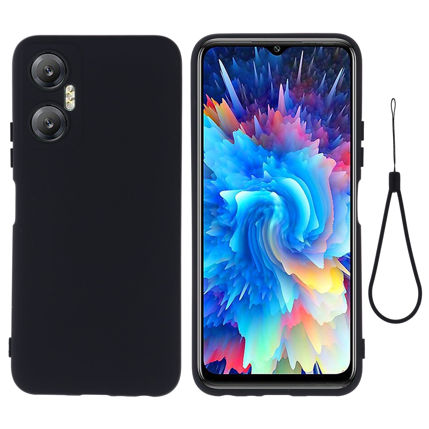 Phone Case for Infinix Hot 20 5G , Impact-resistant Liquid Silicone Soft Lining Cover with Strap