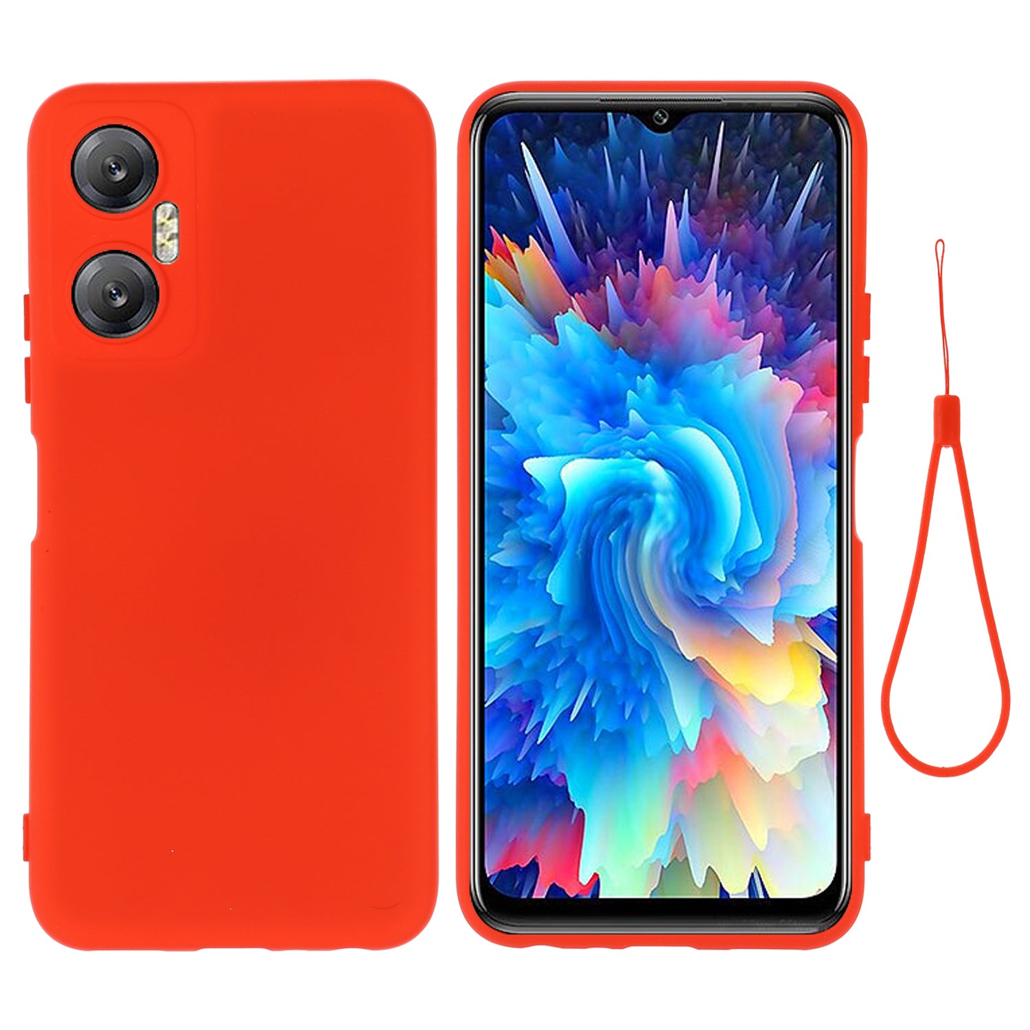 Phone Case for Infinix Hot 20 5G , Impact-resistant Liquid Silicone Soft Lining Cover with Strap