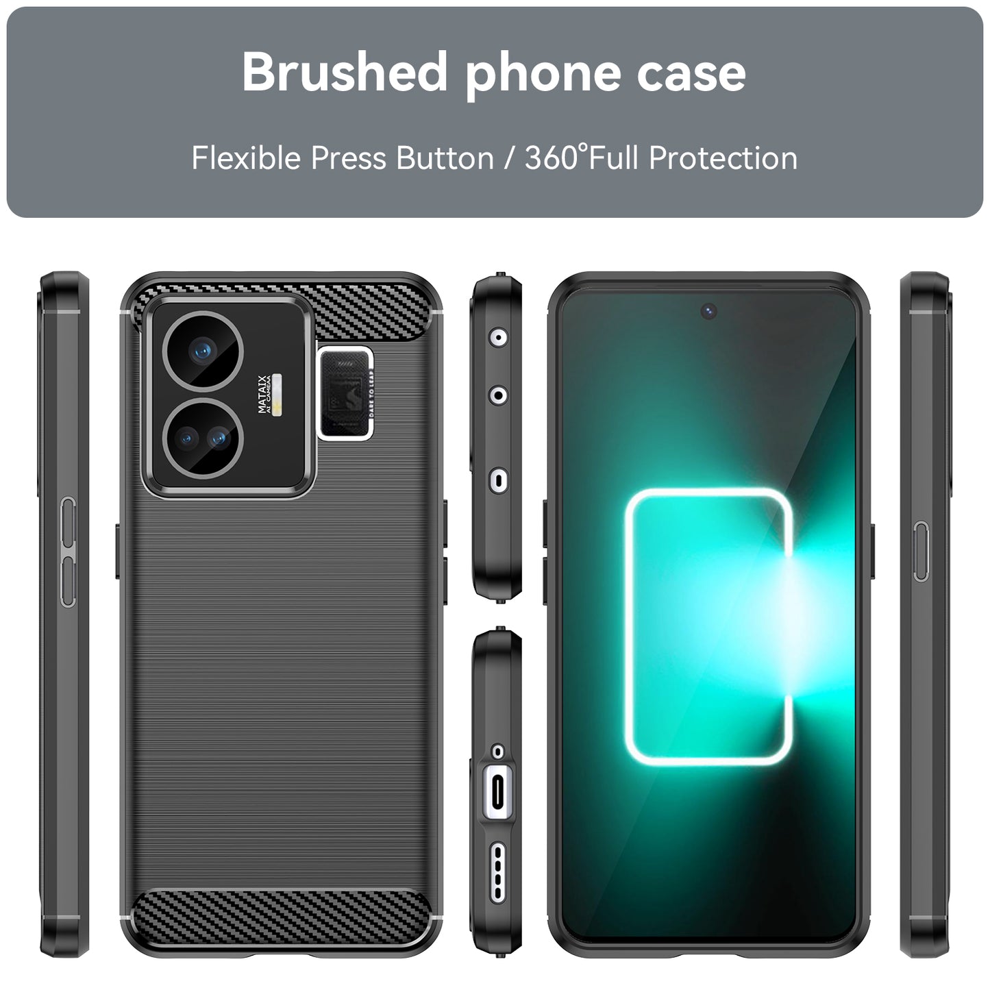For Realme GT Neo 5 5G / GT3 5G Flexible TPU Phone Cover Brushed Carbon Fiber Texture Drop Protection Phone Case