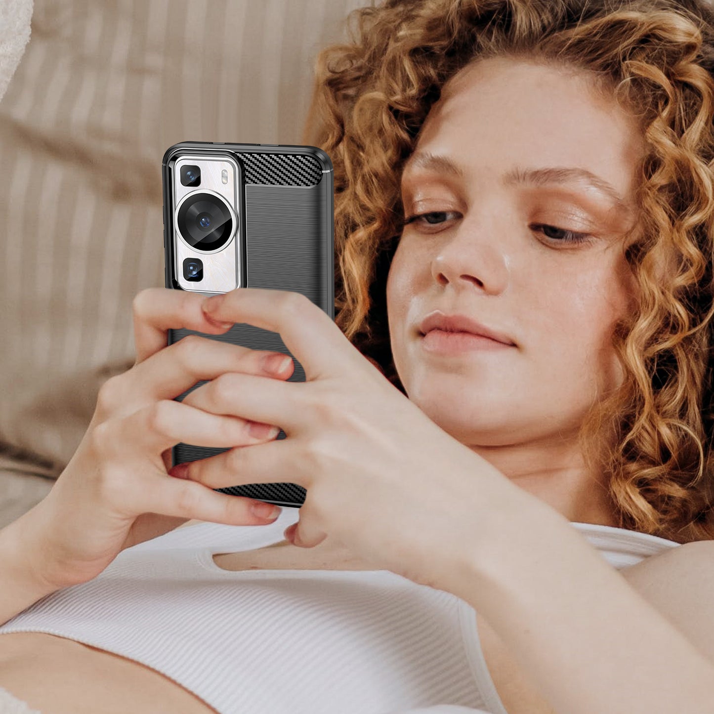 Brushed Carbon Fiber Texture Phone Case for Huawei P60 , Dustproof TPU Phone Cover
