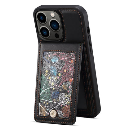 For iPhone 14 Pro Kickstand Phone Case Card Holder Leather Coated TPU Cover with Shoulder Strap