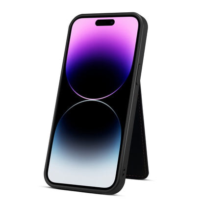For iPhone 14 Pro Kickstand Phone Case Card Holder Leather Coated TPU Cover with Shoulder Strap