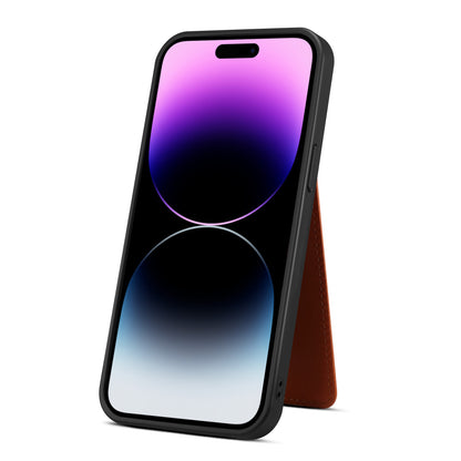 For iPhone 14 Pro Kickstand Phone Case Card Holder Leather Coated TPU Cover with Shoulder Strap