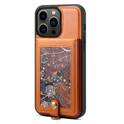 For iPhone 14 Pro Kickstand Phone Case Card Holder Leather Coated TPU Cover with Shoulder Strap