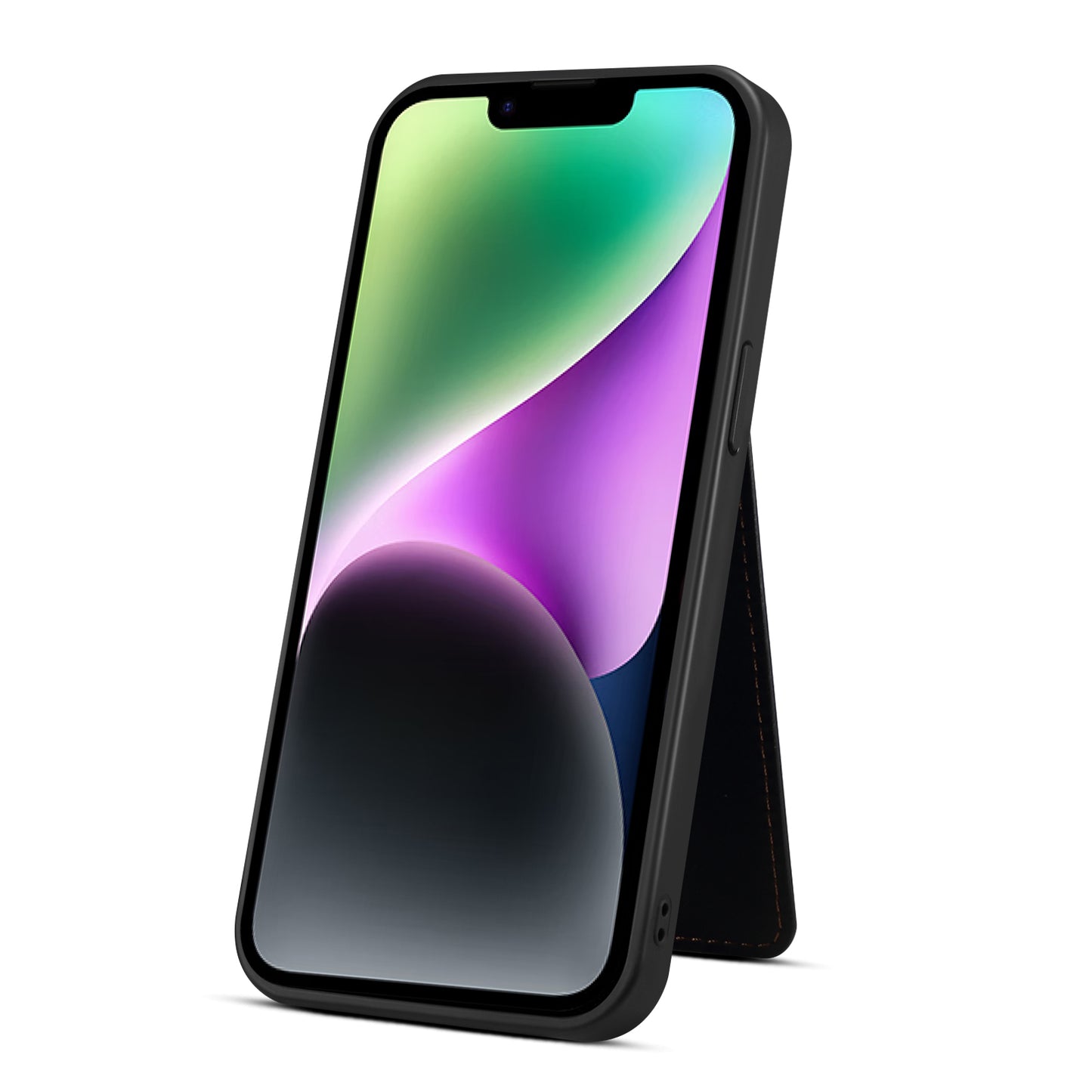 For iPhone 14 Plus Phone Case with Shoulder Strap, Kickstand Card Holder Leather Coated TPU Cover