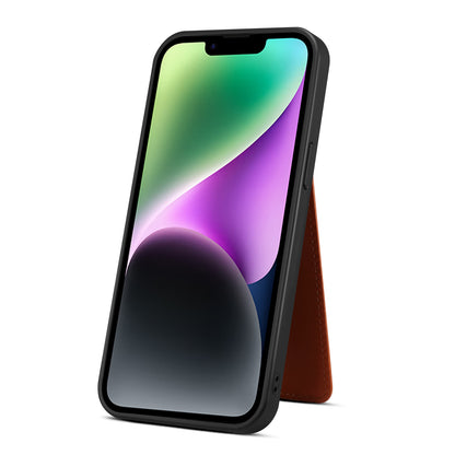 For iPhone 14 Plus Phone Case with Shoulder Strap, Kickstand Card Holder Leather Coated TPU Cover
