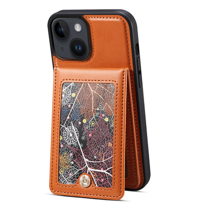 For iPhone 14 / 13 Cell Phone Case Card Holder Kickstand Leather Coated TPU Cover with Shoulder Strap